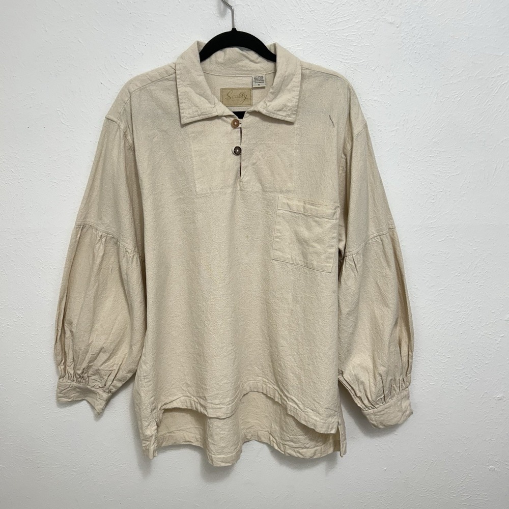Scully Cream Popover Shirt Hi Low Hem 100% Heavy Cotton XL Classic Fall Winter